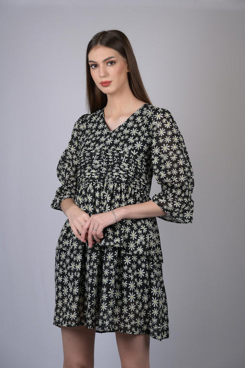 OWO THE LABEL Black star print fit & flare dress (OTL-DRS1003)